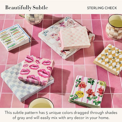 MACKENZIE-CHILDS Dinner Paper Napkins, Stylish Paper Dinner Napkins, Gray-and-White Sterling Check