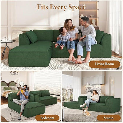 Vesgantti 106" Cloud Couch Sectional Modular Sofa, Deep Seat Comfy Cloud Couch Chenille Memory Foam Sofa Modular Couches for Living Room Bedroom, No Assembly Required (Green, Left-Facing Chaise)
