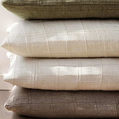 Foindtower Set of 2 Decorative Linen Check Throw Pillow Covers Neutral Farmhouse Vintage Cushion Covers Modern Boho Home Decor for Sofa Chair Couch Bedroom Living Room Outdoor,22×22 Inch,Taupe Grey