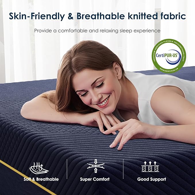 SDHYL Queen Mattress, 12 Inch Gel Infused Memory Foam Mattress for Good Sleep, Bed in a Box Mid Firm CertiPUR-US Certified & Fiberglass Free, Washable Cover, 80"*60"