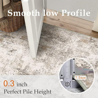 3x5 Washable Area Rug Brown Grey Neutral Abstract Entryway Kitchen Non Slip Low Pile Throw Rug Living Room Bedroom Indoor Doormat Small Soft Carpet for Entrance Bathroom