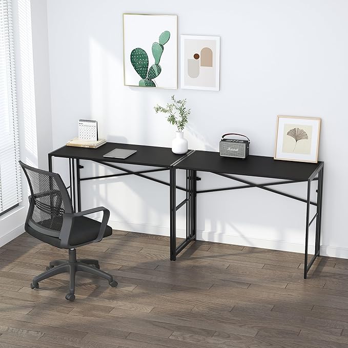 Narrow Folding Computer Desk 35 inch, Writing Gaming Computer Desk for Small Spaces, No Assembly Required Small Office Table, Black