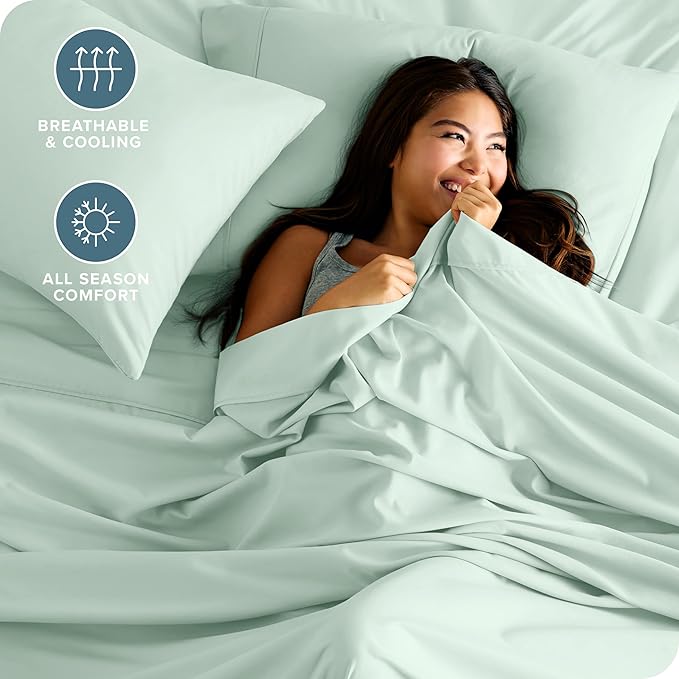 Bare Home Split Head Flex King Sheet Set - 1800 Ultra-Soft Microfiber Bed Sheets - Double Brushed - Deep Pockets - Easy Fit - 4 Piece Set - FlexTop Bedding Sheets (Split Head Flex King, Spring Mint)