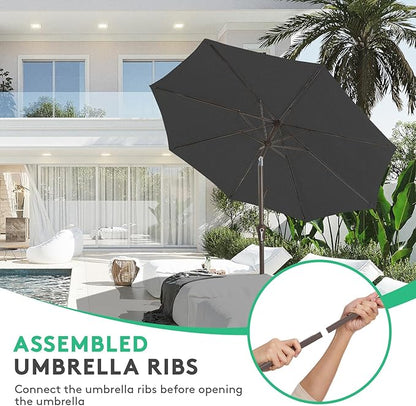JEAREY 10FT Outdoor Patio Umbrella Outdoor Table Umbrella with Push Button Tilt and Crank, Market Umbrella 8 Sturdy Ribs UV Protection Waterproof for Pool, Garden (Black)