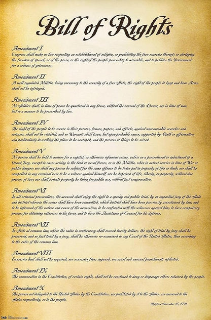 Trends International The United States of America - Bill of Rights Wall Poster, 19L x 13W, Premium Unframed Version
