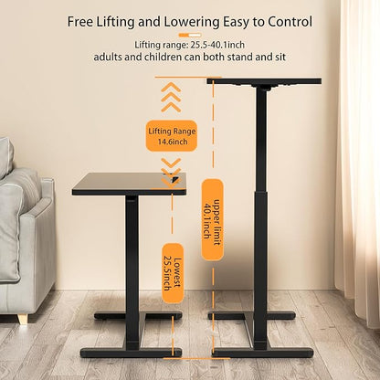 Home Office Desks Height Adjustable with 360° Moveable Hidden Wheels,Multifunctional Pneumatic Laptop Desk Suitable for Sofa、Bedside、Study and Work Use,Black
