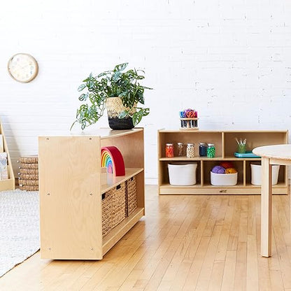 ECR4Kids 5-Compartment Mobile Storage Cabinet, Toddler, Classroom Furniture, Natural