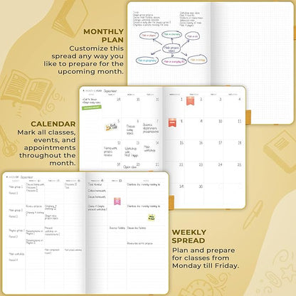 Clever Fox Teacher Planner – School Year Planner with Calendars & Lesson Plans – Book for Classroom & Homeschool Organization, A4 (Amber Yellow)
