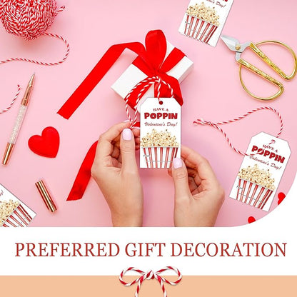 50 Pcs Have A Poppin Valentines Day Sticker Label, Valentine Gift Tags with String, Gift Tag Paper Tags Labels Idea Valentines Activity School Classroom Party Favors