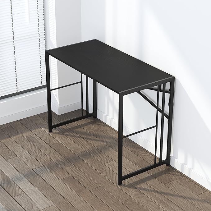 Narrow Folding Computer Desk 35 inch, Writing Gaming Computer Desk for Small Spaces, No Assembly Required Small Office Table, Black