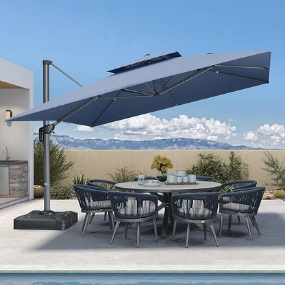 PURPLE LEAF 12FT Sunbrella Cantilever Umbrella Outdoor Square Double Top Large Offset Hanging 360° Rotation Heavy Duty Umbrella for Garden Patio Deck Pool Backyard Spectrum Denim