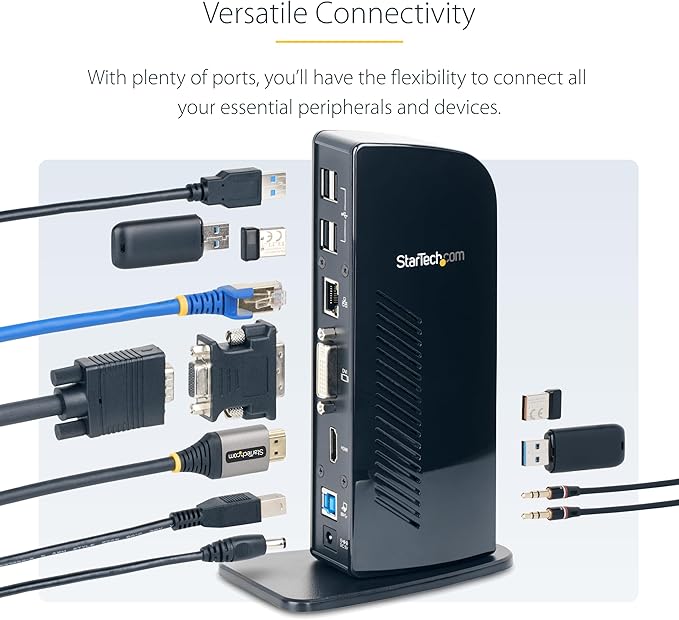 StarTech.com USB 3.0 Dual Monitor Docking Station with HDMI & DVI/VGA, 6x USB-A Ports, Ethernet, Audio & USB Type-A Hub, Universal Laptop Dock - Windows/macOS/ChromeOS, TAA (USB3SDOCKHD)