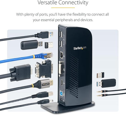 StarTech.com USB 3.0 Dual Monitor Docking Station with HDMI & DVI/VGA, 6x USB-A Ports, Ethernet, Audio & USB Type-A Hub, Universal Laptop Dock - Windows/macOS/ChromeOS, TAA (USB3SDOCKHD)