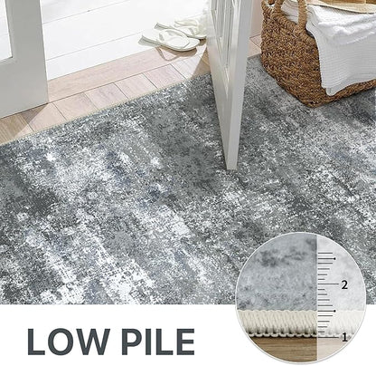 Area Rugs 6x9 for Living Room Bedroom, Modern Abstract Machine Washable Rug, Large Soft Low Pile Floor Carpet with Non Slip Backing for Dining Room, Silver Grey
