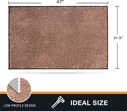 PURRUGS Dirt Trapping Door Mat 31.5" x 47", Non-Slip Machine Washable Entryway Rug, Dog Doormat, Indoor Front Door Mat, Super Absorbent Entry Rug for Muddy Shoes & Paws, Brown-Light Cream