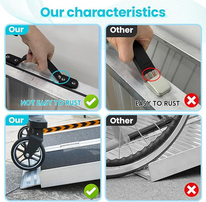 Portable Wheelchair Ramp 8FT with Support Legs, Anti-Slip Aluminum Wheelchair Ramps for Home Steps, Threshold & Doorways, Durable Handicap Ramp for Wheelchairs & Scooters 96" L x 29.2" W
