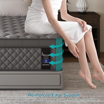 King Mattress, 12 Inch Hybrid Mattresses Grey Medium Firm Euro Top for Back & Lumbar Support, 100 Night Trial, Individual Pocket Spring for Motion Isolation & Pressure Relief