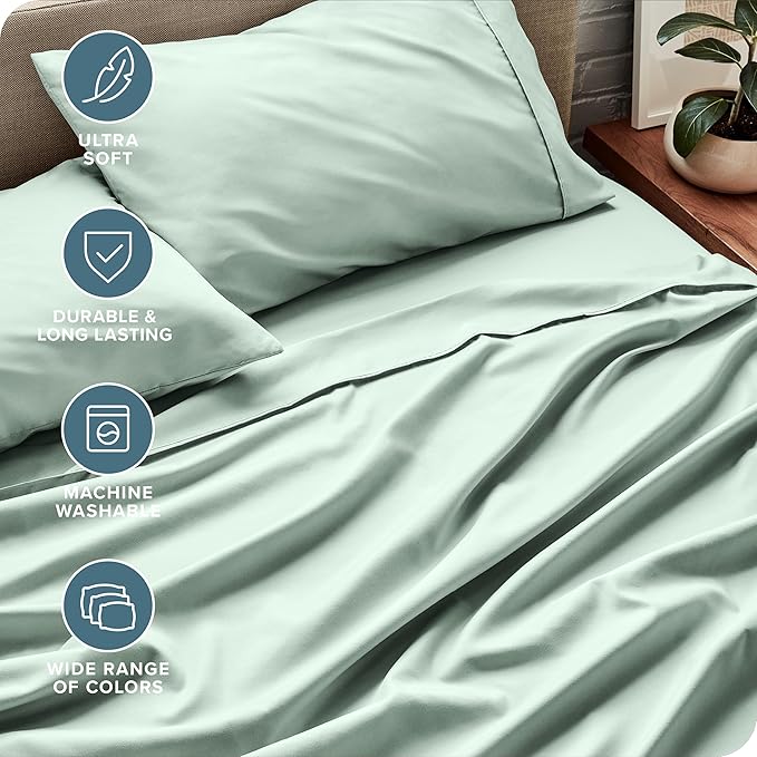 Bare Home Split Head Flex King Sheet Set - 1800 Ultra-Soft Microfiber Bed Sheets - Double Brushed - Deep Pockets - Easy Fit - 4 Piece Set - FlexTop Bedding Sheets (Split Head Flex King, Spring Mint)
