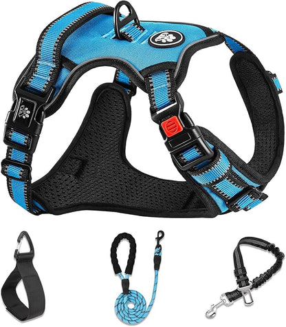 NESTROAD No Pull Dog Harness,Adjustable Oxford Dog Vest Harness with Leash,Reflective No-Choke Pet Harness with Easy Control Soft Handle for Small Medium Dogs(Medium,Blue)