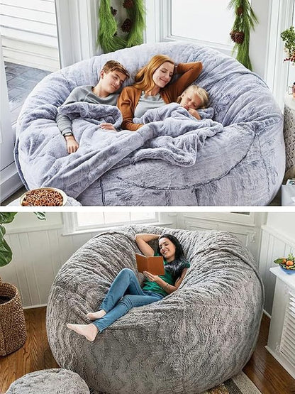Bean Bag Chair for Adults Kids Without Filling Comfy Fluffy Round Beanbag Couch Lazy Sofa Cover for Reading Chair Floor Chair, 3.5FT, Silver White