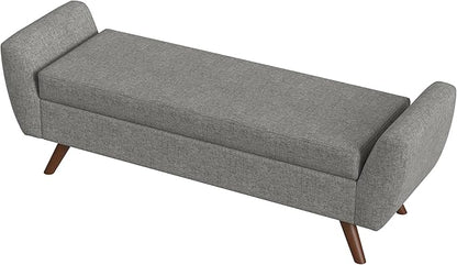 HomePop Modern Storage Bench with Wood Legs Home Décor|Bench with Storage for Living Room & Bedroom - Gray Woven