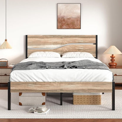 VECELO Queen Size Bed Frame with Wood Headboard and Footboard, 14 Inch Platform/No Box Spring Needed, Heavy Duty Support, Easy Assembly