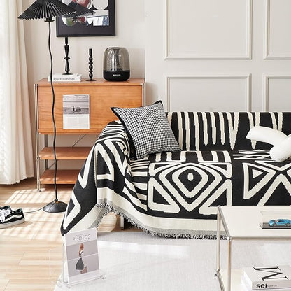 HANDONTIME Boho Sofa Covers for Dogs Black Couch Sofa Covers for 3 Cushion Couch Sofa Beige Chenille Sofa Slipcover Washable Sectional l Shaped Covers Pets Protector Furniture Covers, 71" X150"