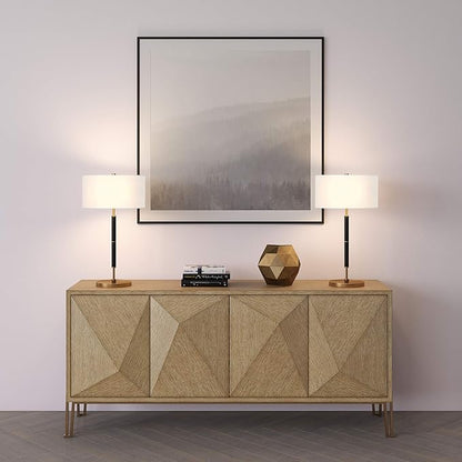 Henn&Hart 25" Tall 2-Light Table Lamp with Fabric Shade in Black/Brass/White, Lamp, Desk Lamp for Home or Office