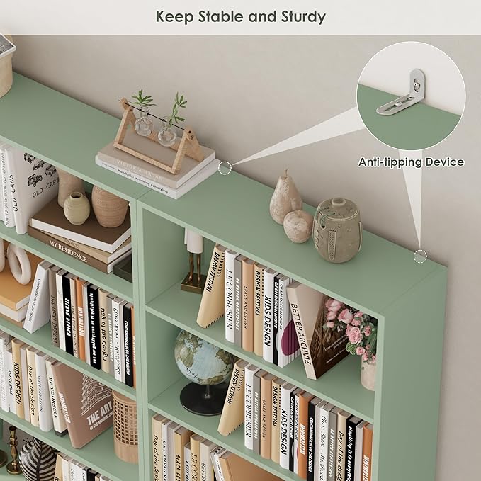 FOTOSOK 6-Tier Open Bookcase and Bookshelf, Freestanding Display Storage Shelves Tall Bookcase for Bedroom, Living Room and Office, Green
