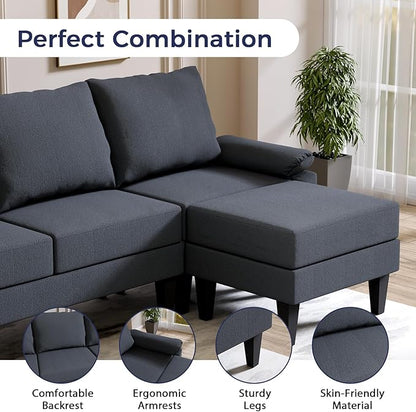 U Shaped Sectional Couch, Convertible Modular Sectional Sofa with Chaise & Ottomans, Modern 6 Seat U Shaped Couches for Living Room Apartment, Blue