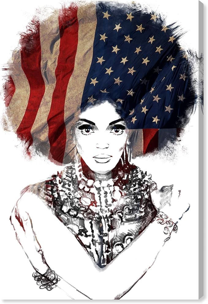 The Oliver Gal Artist Co. People and Portraits Wall Art Canvas Prints 'New American Woman' Home Décor, 30 in x 45 in, White, Black