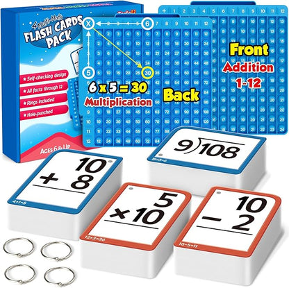 Torlam Math Flash Cards + Math Board, Multiplication Flash Card Times Table Chart, Math Manipulatives Division, Addition, Subtraction Games Toys for Kids, 1st, 2nd, 3rd, 4th, 5th, 6th Grade