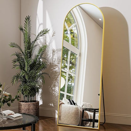 59"x16" Arched Mirror Full Length, Standing Floor Mirror, Wall Mounted Mirror with Aluminum Frame - for Standing, Leaning or Hanging, for Living Room Dressing Room, Gold