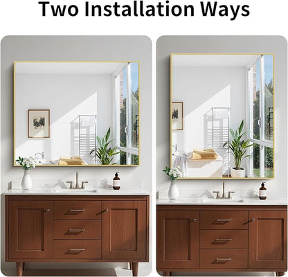 KOCUUY Large Gold Bathroom Mirror, 48x40 Inch Rectangular Mirror for Bathroom Sink, Oversized Wall Mirror with Metal Gold Frame for Living Room, Farmhouse, Entryway, Hang Horizontal/Vertical