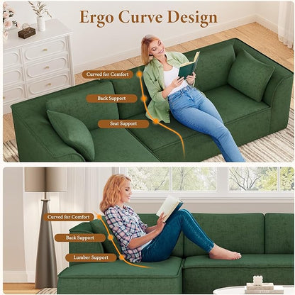 Vesgantti 106" Cloud Couch Sectional Modular Sofa, Deep Seat Comfy Cloud Couch Chenille Memory Foam Sofa Modular Couches for Living Room Bedroom, No Assembly Required (Green, Left-Facing Chaise)