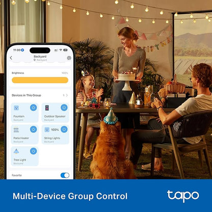 Tapo Outdoor Smart Dimmer Plug for Outdoor Lights, Matter, Energy Monitoring, App Control, IP65 Weather Resistant, Works with Siri, Alexa, Google, ETL Certified, 150WLED/CFL, 2.4GHZ WiFi Only, P430M