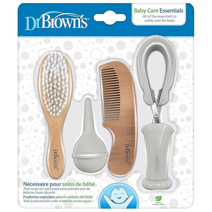 Dr. Brown's Baby Care Essentials Kit, Nail Scissors with Case, Nasal Aspirator, Cradle Cap Brush and Comb, BPA-Free