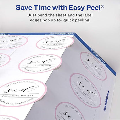 Avery Printable Round Labels with Sure Feed Technology, 2" Diameter, Glossy White, Laser & Inkjet Compatible, 60 Blank Labels Total, Great for Mailing, Branding, and More (22817)