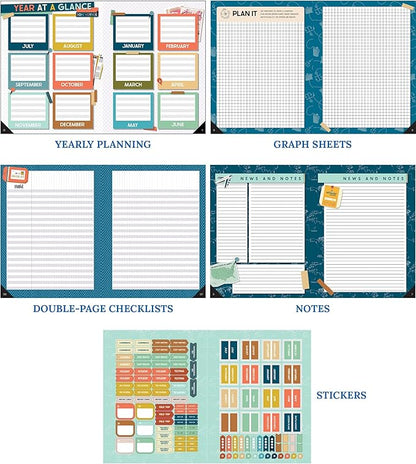 Carson Dellosa Let's Explore Teacher Planner 2025-2026, Undated 8" x 11" Lesson Plan Book With Retro Stickers, Class Schedule, Weekly Calendar, Classroom Must Haves, Homeschool and School Supplies