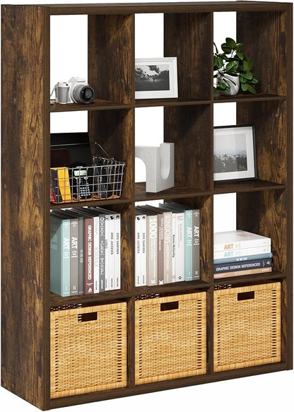 Furinno Cubicle Open Back Decorative Cube Storage Organizer, 12-Cube, Amber Pine