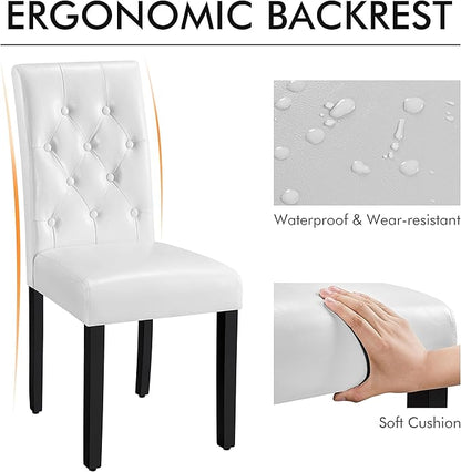 Yaheetech Dining Chairs Set of 6 Modern Style Faux Leather Dining Room Chairs with Solid Wood Legs and Button Tufted Padded for Home Kitchen, White