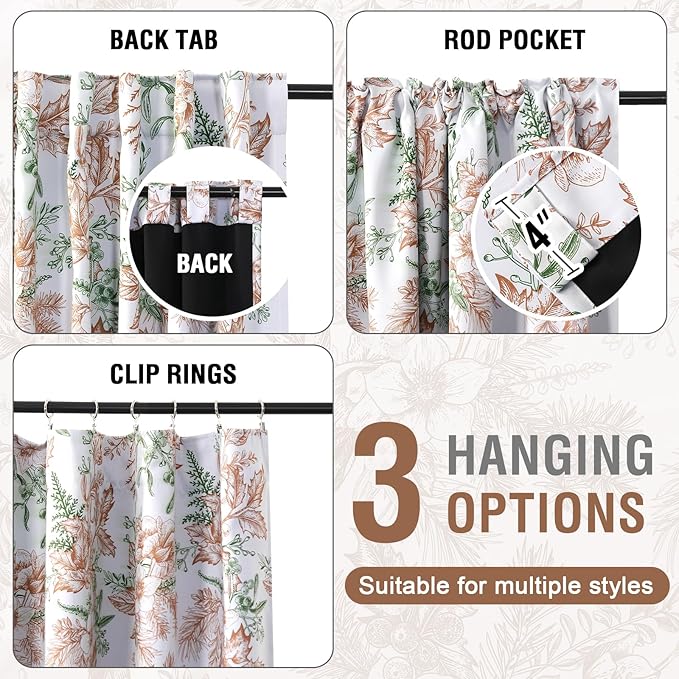 H.VERSAILTEX 100% Blackout Curtains 96 inch Length 2 Panels Set Vintage Floral Curtain Drapes Thermal Curtains for Bedroom with Black Liner Back Tab/Rod Pocket Curtains Sound Proof, Caramel and Moss