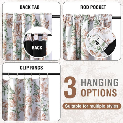 H.VERSAILTEX 100% Blackout Curtains 96 inch Length 2 Panels Set Vintage Floral Curtain Drapes Thermal Curtains for Bedroom with Black Liner Back Tab/Rod Pocket Curtains Sound Proof, Caramel and Moss