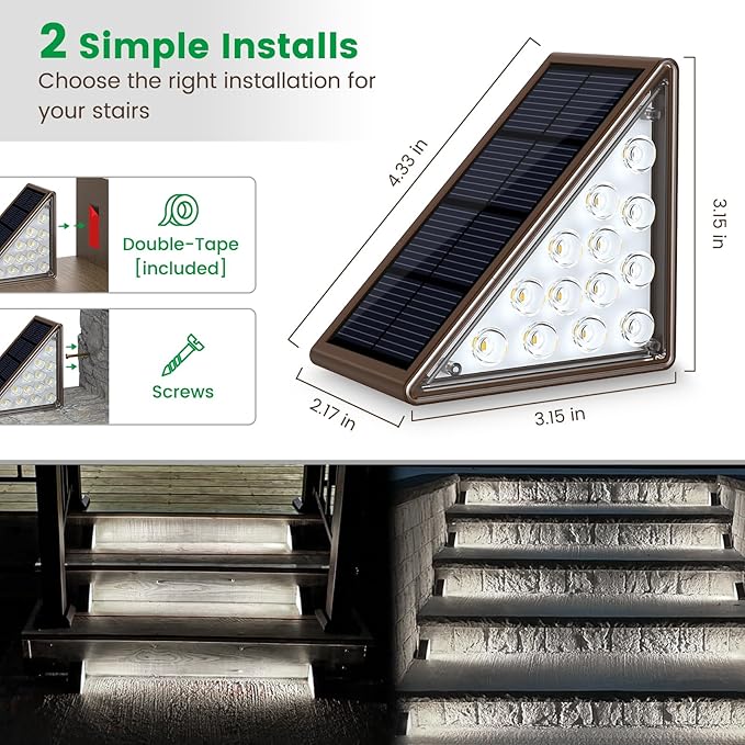 Solar Step Lights for Outside,16 Pack Solar Stair Lights Outdoor Waterproof IP67,Outdoor Deck Step Lights,Solar Outdoor Lights for Staircase,Patio,Front Step(Cool Brown)…