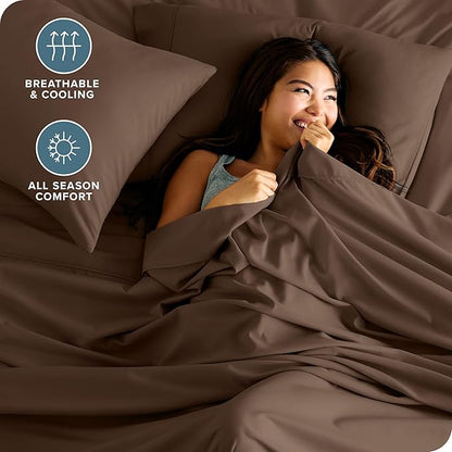 Bare Home Full Sheet Set - Luxury 1800 Ultra-Soft Microfiber Full Bed Sheets - Double Brushed - Deep Pockets - Easy Fit - 4 Piece Set - Bedding Sheets & Pillowcases (Full, Cocoa)