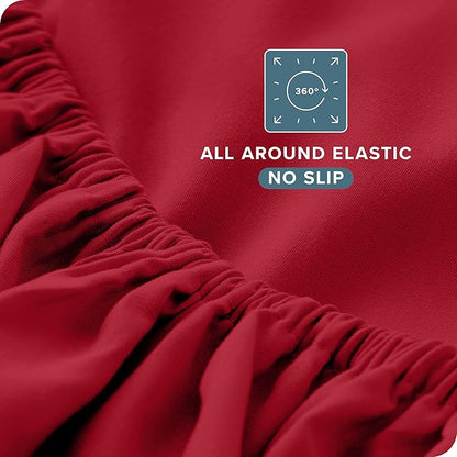 Bare Home Full XL Sheet Set - Luxury 1800 Ultra-Soft Microfiber Full Extra Long Bed Sheets - Double Brushed - Deep Pockets - Easy Fit - 4 Piece Set - Bedding Sheets & Pillowcases (Full XL, Red)
