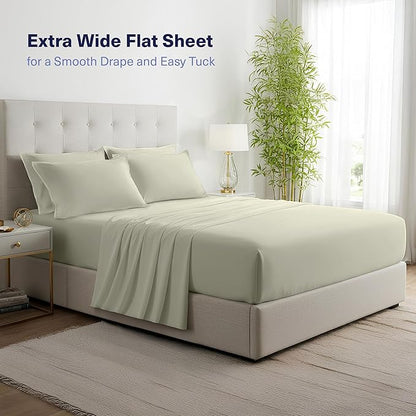 Kickoff Viscose Bamboo Sheets California King Size 4-pc 100% Organic Bamboo Viscose Bed Cooling Sheets Cal King Set Cool Bedding for hot Sleepers Sheet, Flat, Fitted, Pillowcases (Soft Sage, CK)