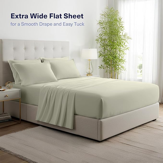 Kickoff Viscose Bamboo Sheets Queen Size 4-pc 100% Organic Bamboo Viscose Bed Cooling Sheets Queen Size Set Cool Bedding for hot Sleepers Sheet, Flat, Fitted, Pillowcases (Soft Sage, Q)
