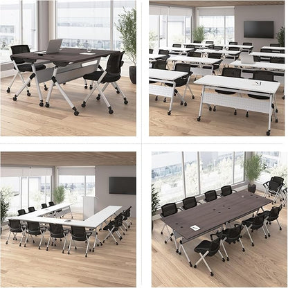 Bush Business Furniture Folding Training Table, 60 inch Desk with Powered Grommets, Commercial-Grade Bundle for Office or Classroom, Envision Collection, White