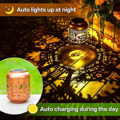 Pig Solar Lanterns Outdoor Waterproof Hanging Solar Lights Pig Gifts for Women Men Mom Metal Decorative LED Outdoor Lanterns for Patio, Lawn, Landscape, Garden Decor, Yard Decorations